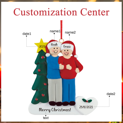 2 Names-Personalised Family Wooden Christmas Xmas Tree Decoration Ornament-Custom 2 Names And Dates Hanging Ornament Gifts For Family