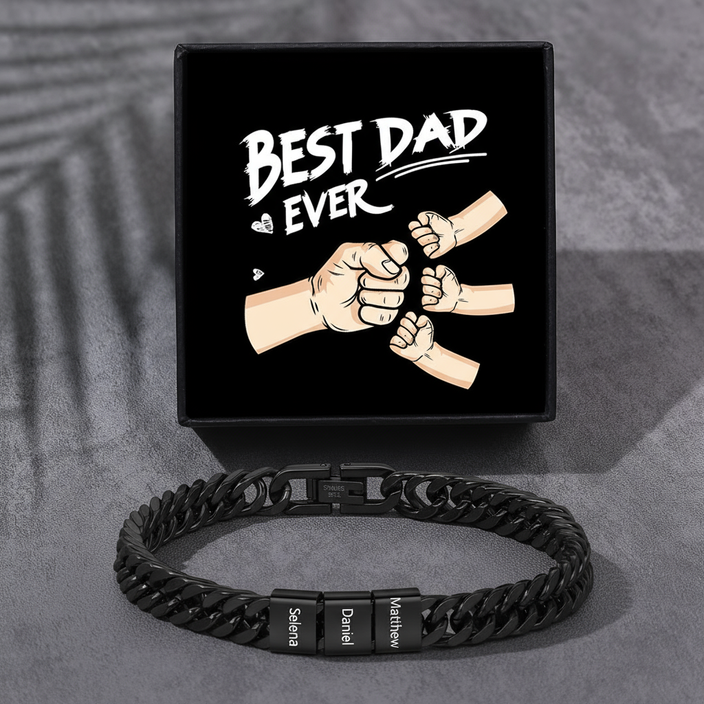 Custom 2-6 Names Cuban Link Mens Bracelet Personalised Gift for Men | Jessemade