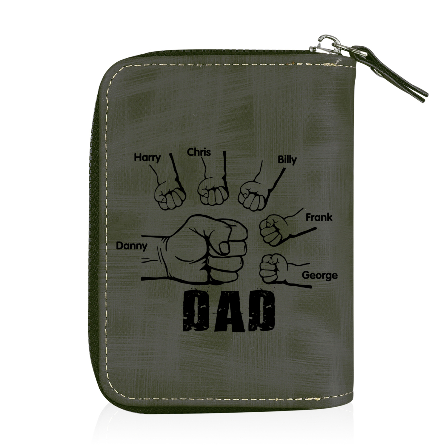 6 Names - Personalised Fist Bump Fist Bump Photo Custom Leather Men's Zipper Wallet as a Father's Day Gift for Dad