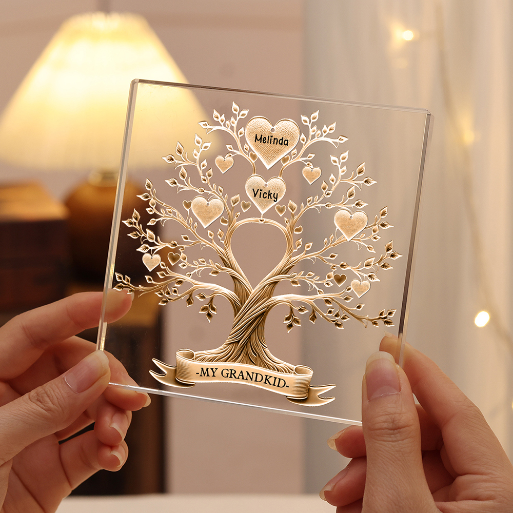 2 Names-Personalised Family Tree Acrylic Keepsake-Custom Text and Names-Acrylic Plaque Home Decoration Gift for Family/Dad/Grandad