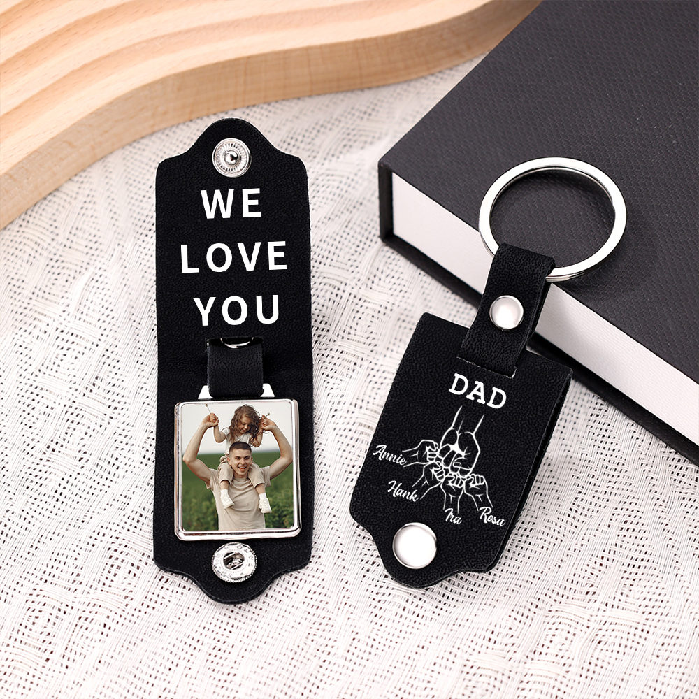 4 Names - Personalised Custom Photo Text Keyring Gift Custom Name for Dad
