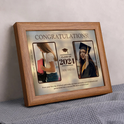 2024 Graduation Gift - Personalised 3 Year & 2 Photo & 1 Text Wood Frame Night Light LED Night Light Gift for Her/Him