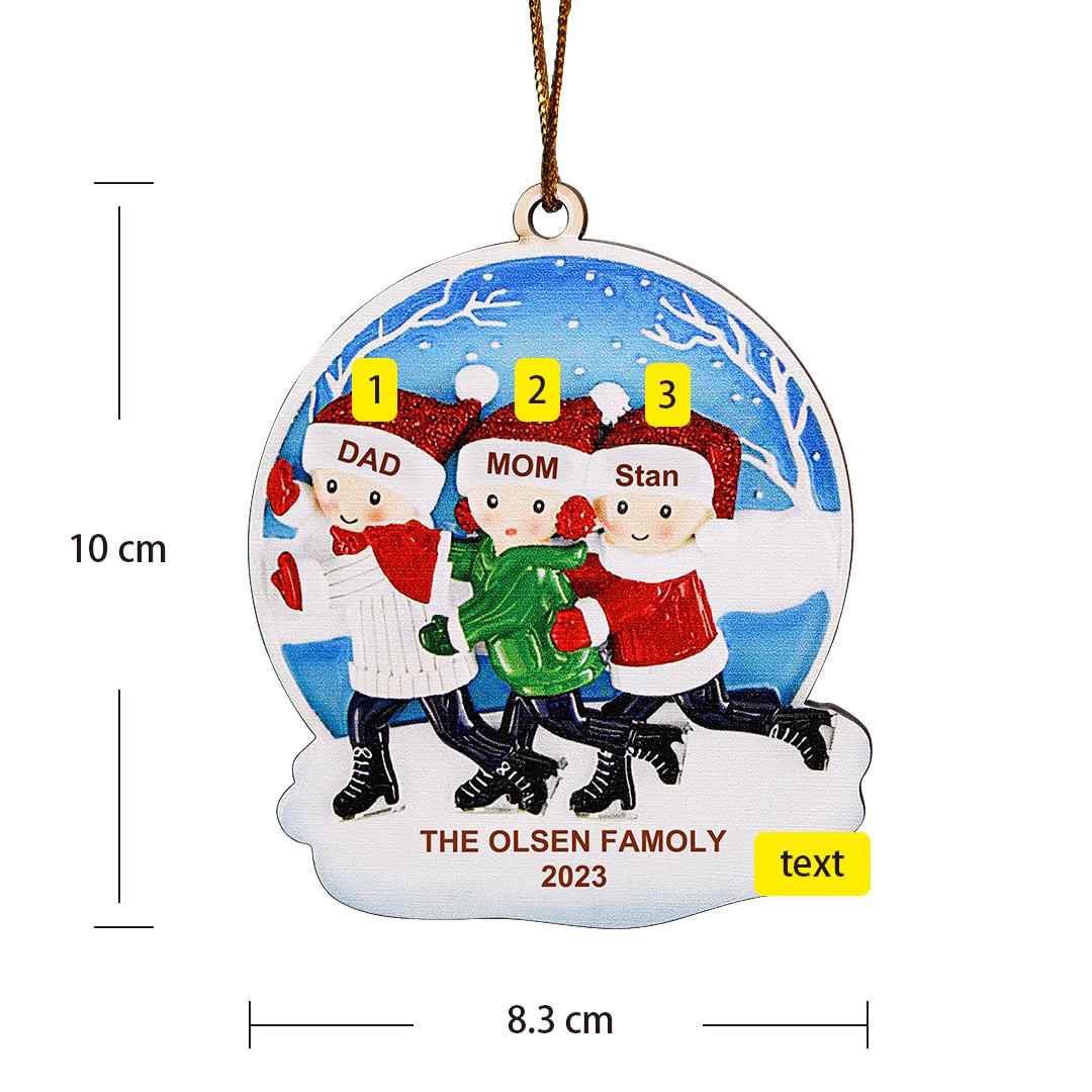 3 Names-Personalised Family Wooden Christmas Xmas Tree Decoration Ornament-Custom 3 Names And Text Hanging Ornament Gifts For Family