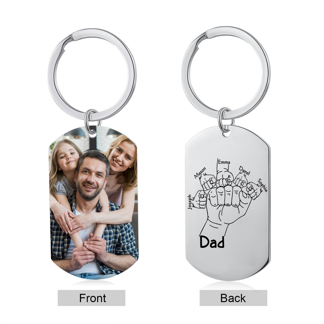 5 Names - Personalised Fist Bump Keyring Custom Photo Father's Day Gift for Dad