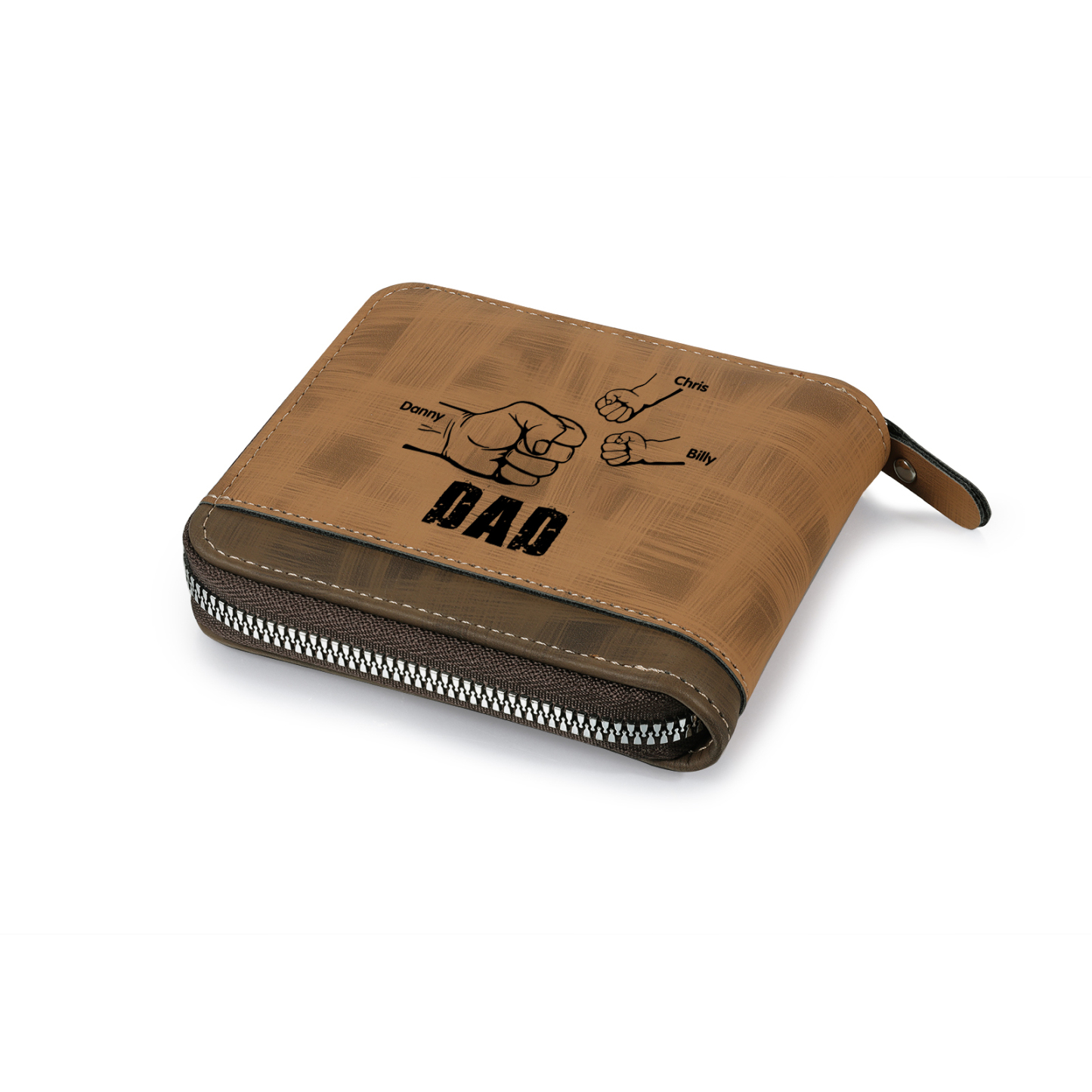 3 Names - Personalised Photo Custom Leather Men's Zipper Wallet as a Father's Day Gift for Dad