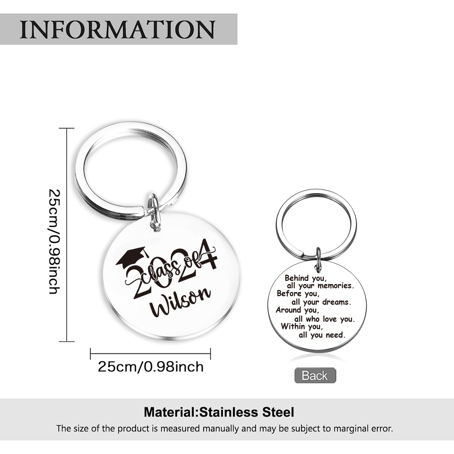 Personalised Name & Text Exquisite Round Graduation Keyring Gift For Her/Him