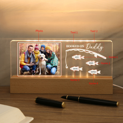 4 Names - Personalised Photo Fishing Pattern Desk Lamp Father's Day Gift For Dad