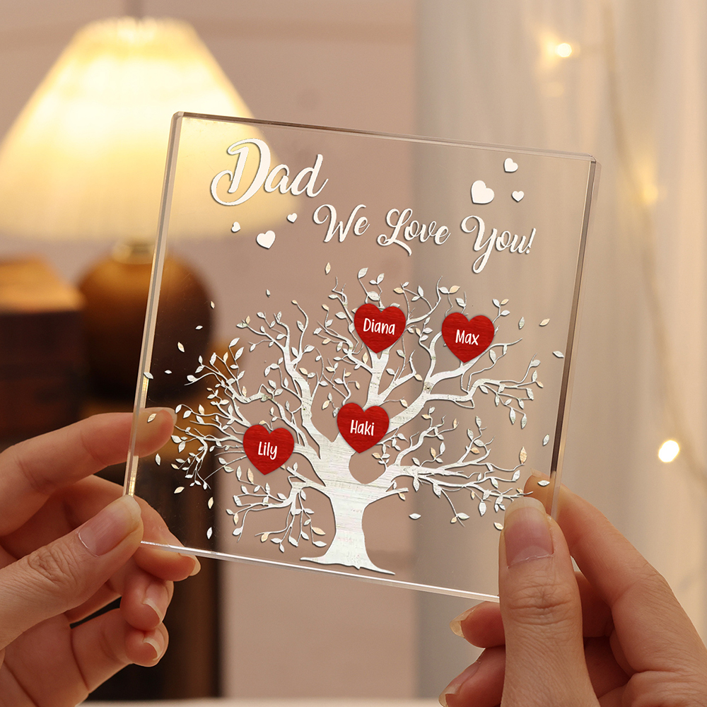 4 Names-Personalised Acrylic Family Tree Keepsake-Custom Text and Names-Acrylic Plaque Home Decoration Gift for Dad/Grandad