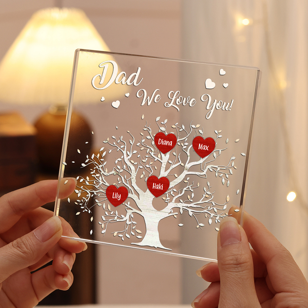 4 Names-Personalised Acrylic Family Tree Keepsake-Custom Text and Names-Acrylic Plaque Home Decoration Gift for Dad/Grandad
