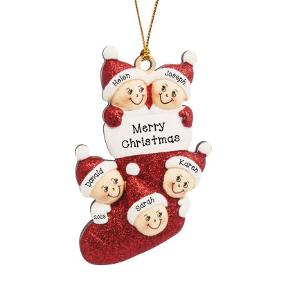 5 Names-Personalised Family Wooden Christmas Xmas Tree Decoration Ornament-Custom 5 Names And Text Hanging Ornament Gifts For Family