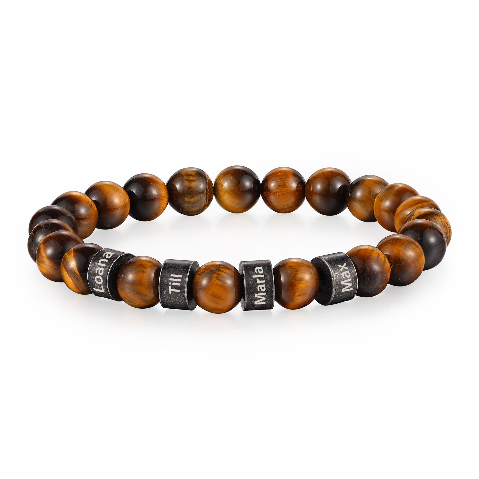 4 Names-Personalised Men Tiger's Eye A Goods Bracelet Engraved With Names, Custom Special Men Names Bracelet