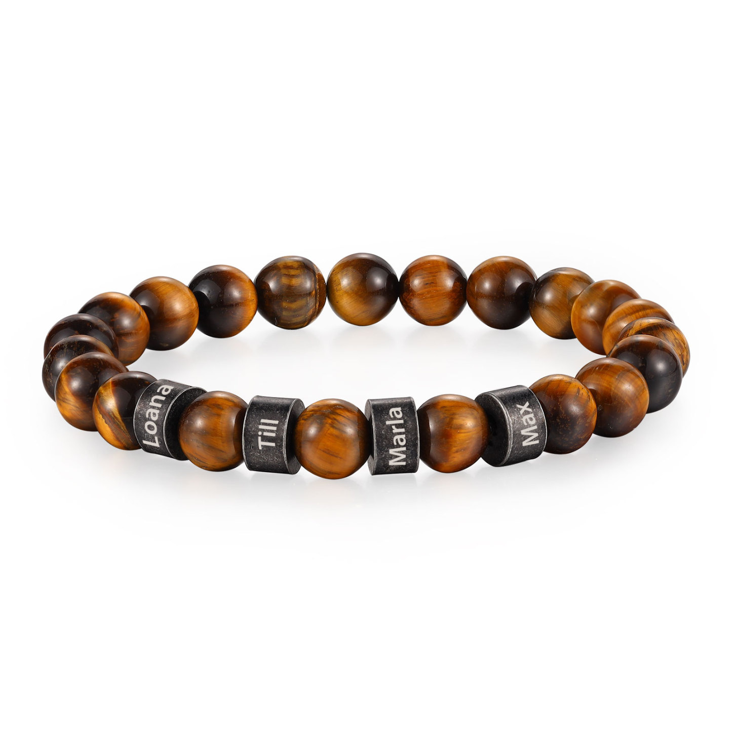 4 Names-Personalised Men Tiger's Eye A Goods Bracelet Engraved With Names, Custom Special Men Names Bracelet