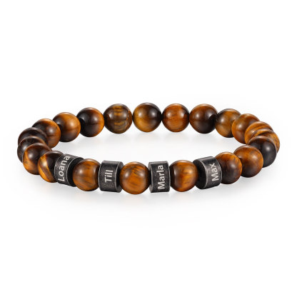 4 Names-Personalised Men Tiger's Eye A Goods Bracelet Engraved With Names, Custom Special Men Names Bracelet