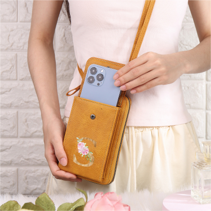 Custom Purse-Personalised Women's Leather Wallet Custom Letter & Name Mobile Phone Wallet Zipper Crossbody Bag