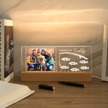 6 Names - Personalised Photo Fishing Pattern Desk Lamp Father's Day Gift For Dad