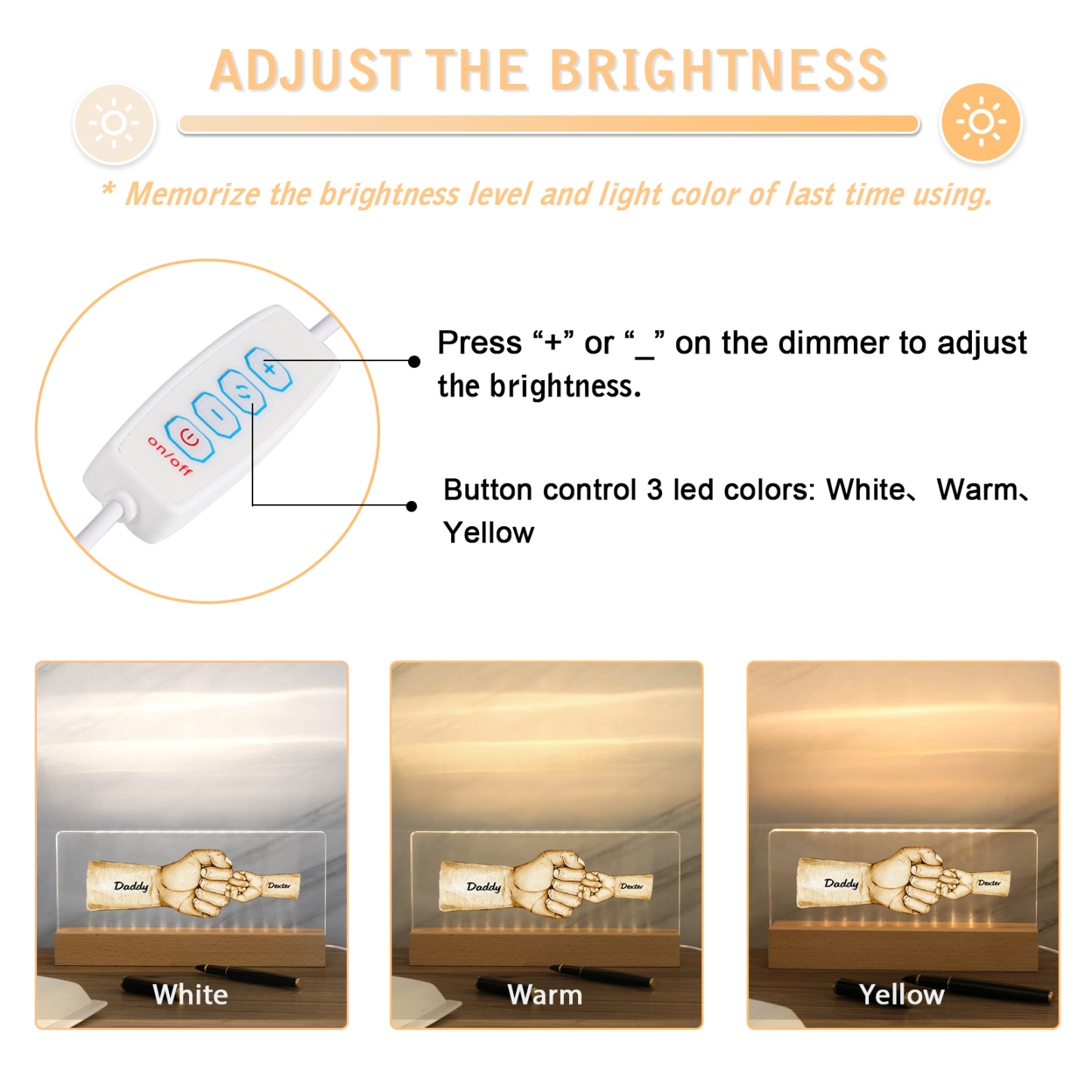 2 Names - Personalised Fist Bump Pattern Table Lamp Customized Text Father's Day Gift for Dad