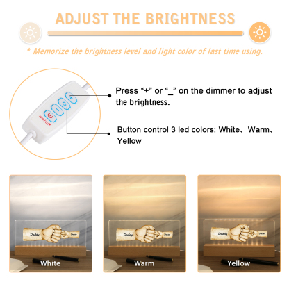 2 Names - Personalised Fist Bump Pattern Table Lamp Customized Text Father's Day Gift for Dad