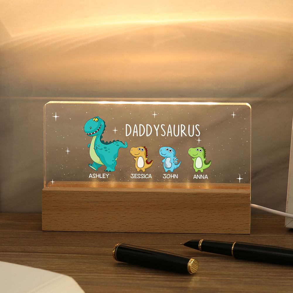 4 Names - Personalised Cute Dinosaur Pattern Beautiful Table Lamp Father's Day Gift for Dad