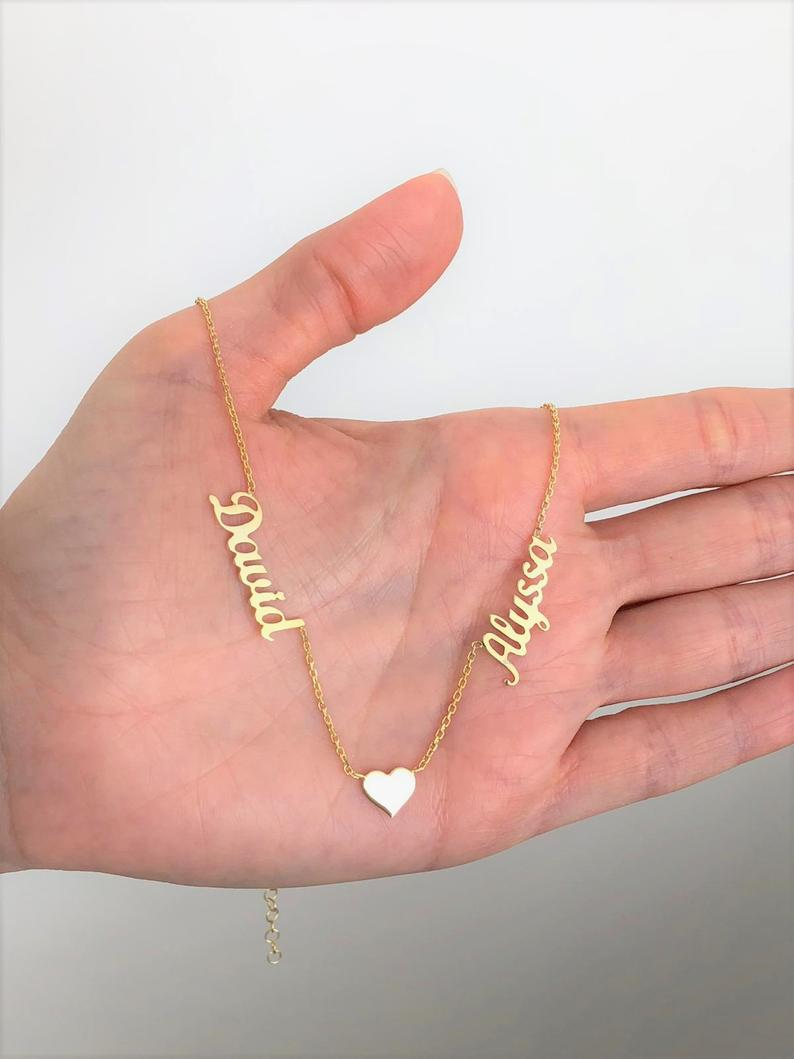 Personalised Necklace With Heart Custom 2 Names Necklace Gift For Women