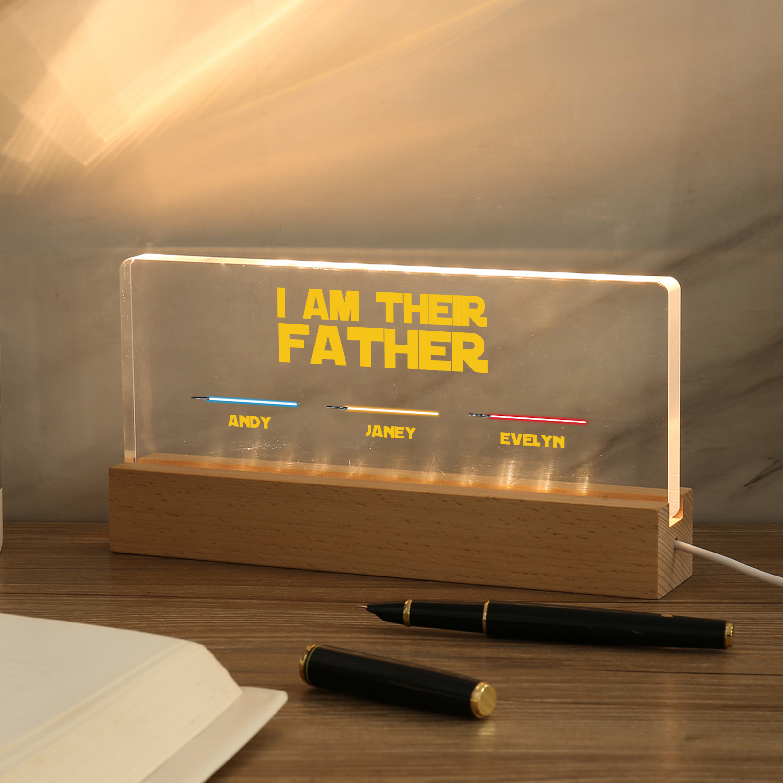 3 Names-Personalised Star Wars Logo Table Lamp-I am their dad-Father's Day Gift For Dad