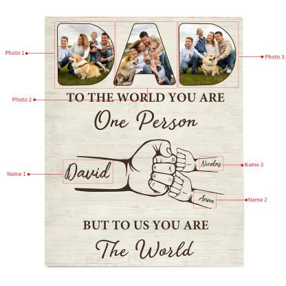 3 Names - Personalised Photos Fist Bump Home Wood Panel Painting Decorations Father's Day Gift for Dad