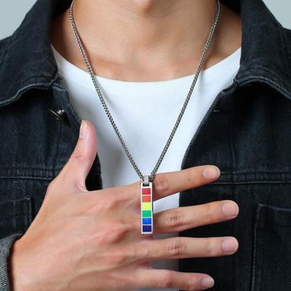 Rainbow Bar Necklace Cuban Chain LGBT Pride Gifts