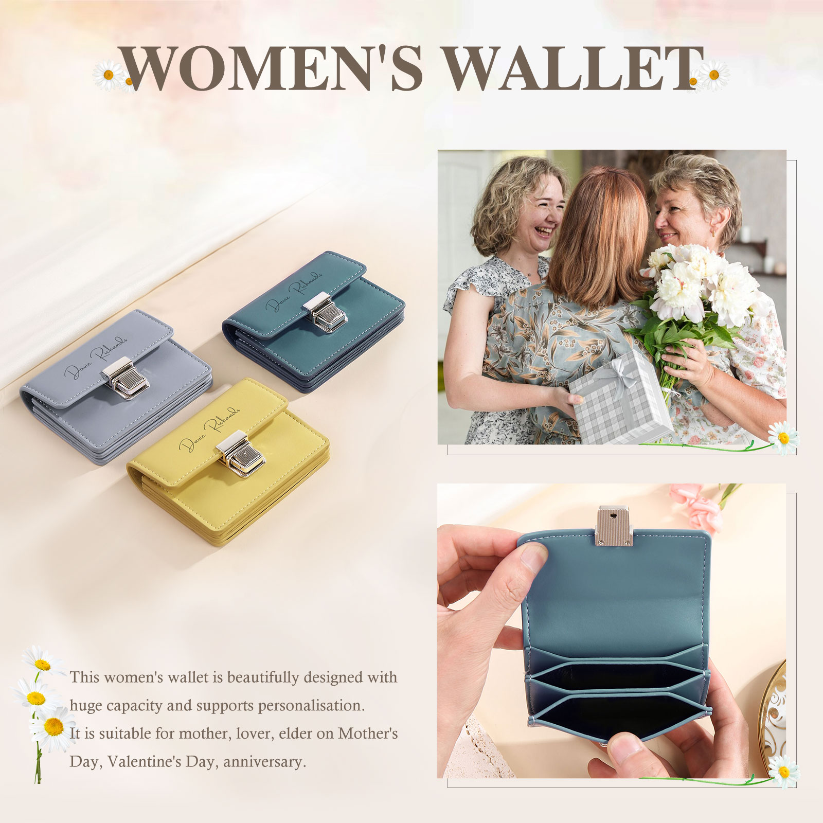 Custom Purse-Personalised Photo & Text PU Leather Ring Wallet Coin Purse Three Colors Available Gift for Her