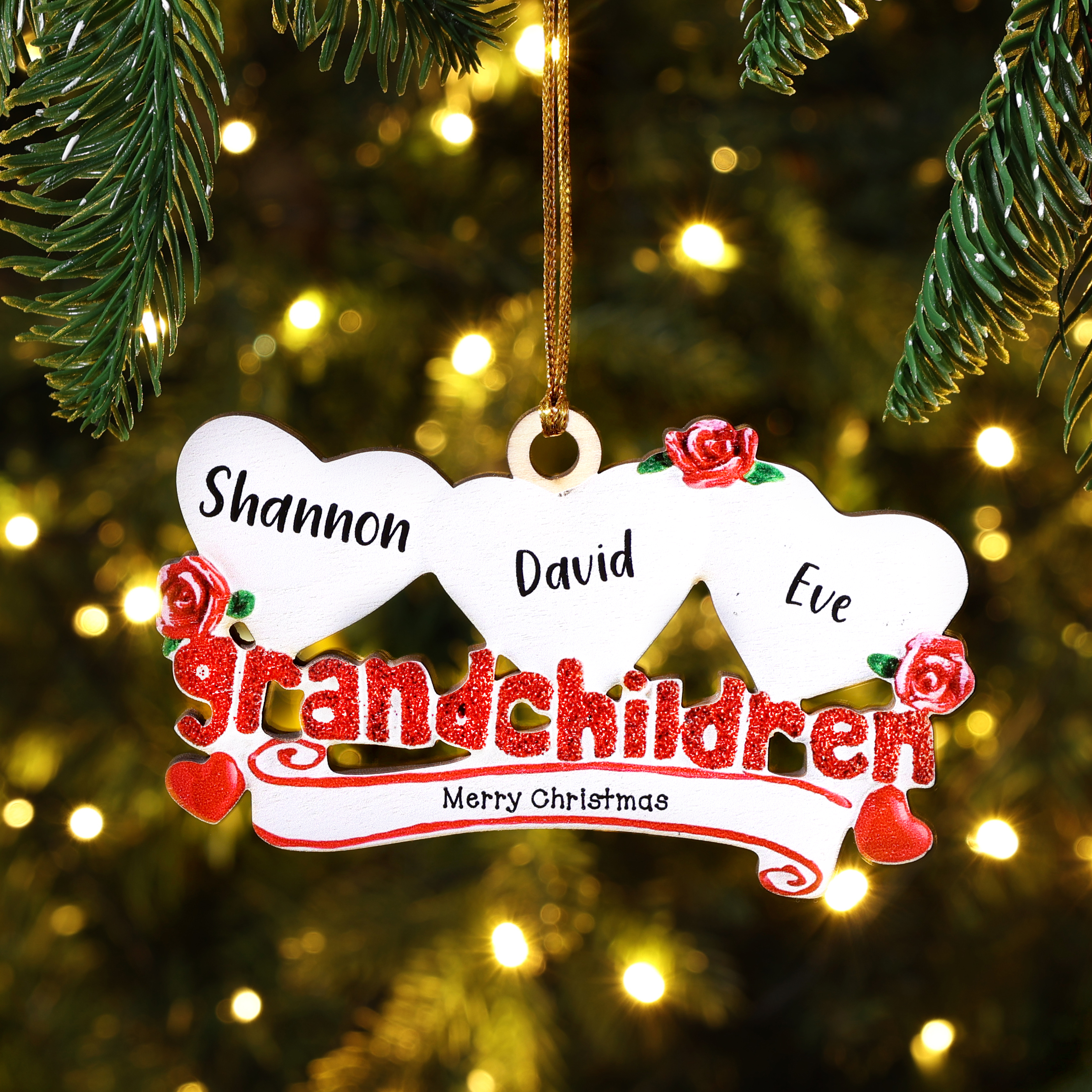 6 Names-Personalised Family Wooden Christmas Ornament-Custom 6 Names Hanging Ornament Gifts For Family-Grandchildren