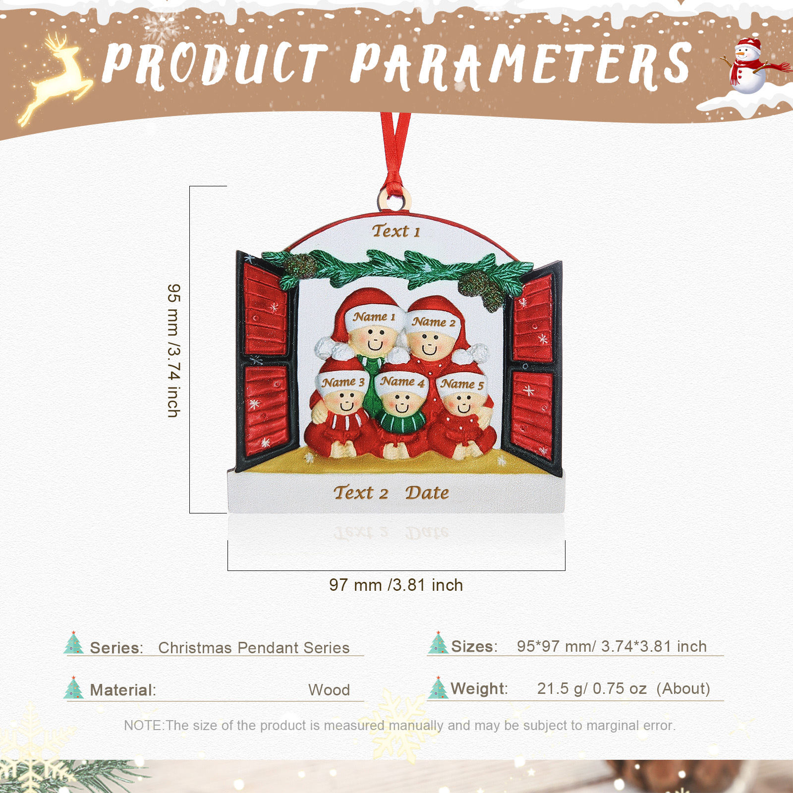 5 Names-Personalised Family Wooden Christmas Xmas Tree Decoration Ornament-Custom 5 Names Hanging Ornament Gifts For Family