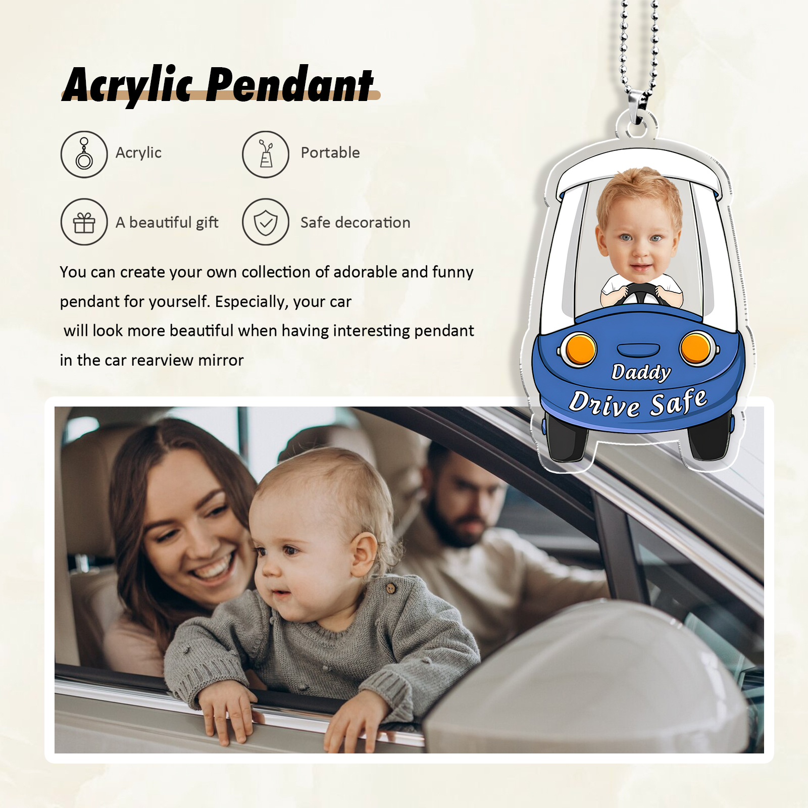Acrylic Keyring/Decoration Personalised Photo, Name And Text Driving Pattern Pendant For Dad