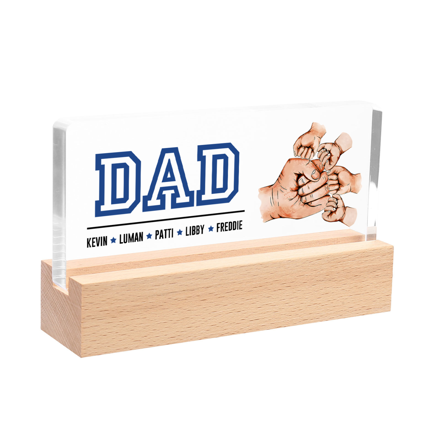 5 Names - Personalised Fist Bump Table Lamp - Dad's Dream Team - Father's Day Gift for Dad