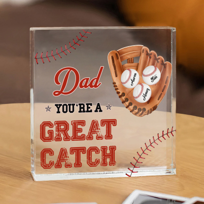 3 Names - Personalised Baseball Acrylic Keepsake Customized Name and Text Acrylic Plaque Ornament Father's Day Gift for Dad