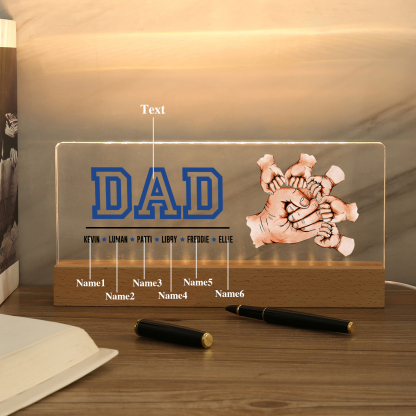 6 Names - Personalised Fist Bump Table Lamp - Dad's Dream Team - Father's Day Gift for Dad