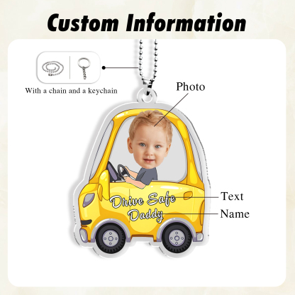 Acrylic Keyring/Decoration Personalised 1 Photo, Name And Text Child Driving Pattern Pendant For Dad