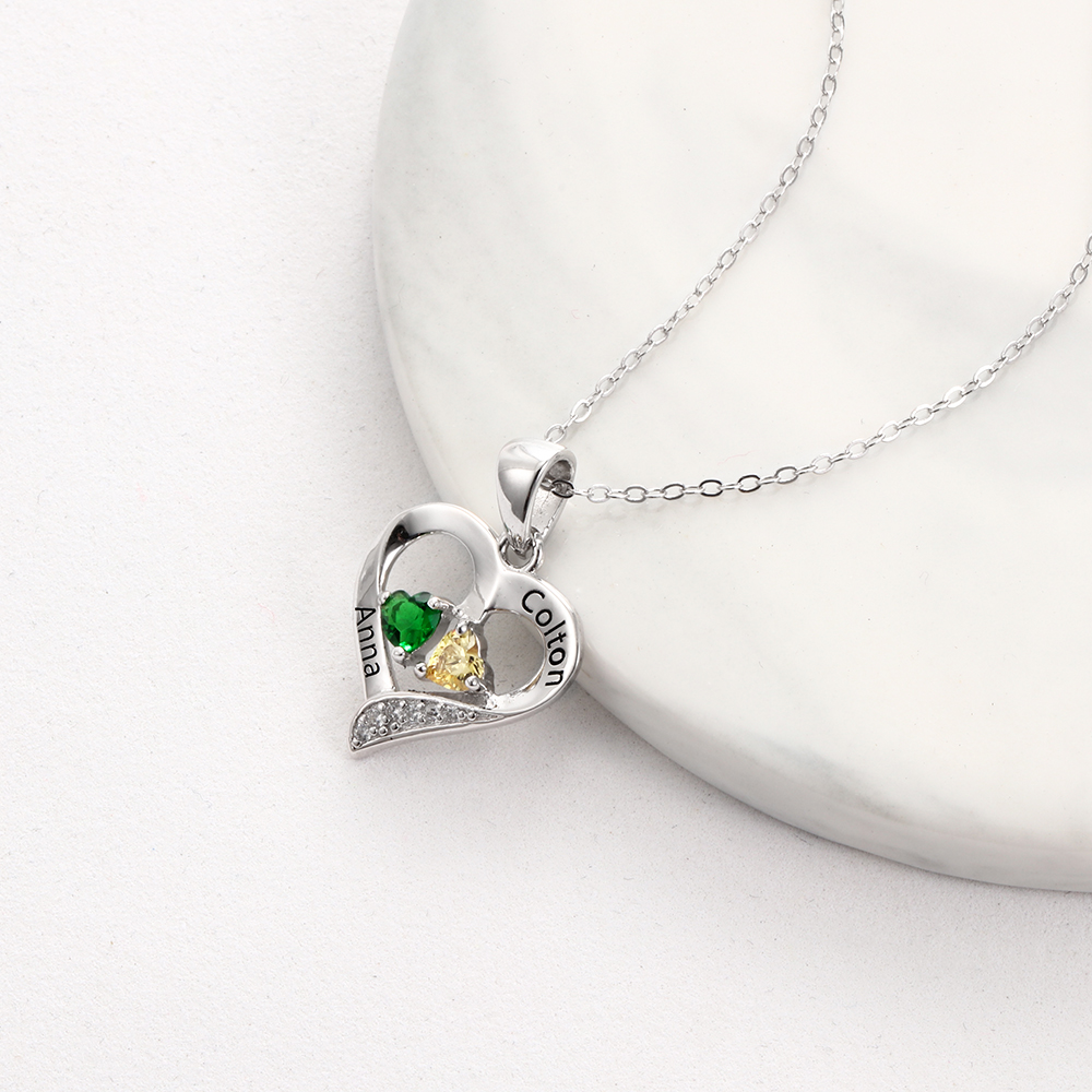 Personalised Heart Necklace – Custom 2 Birthstones & Names Jewelry Gift For Her | Jessmade