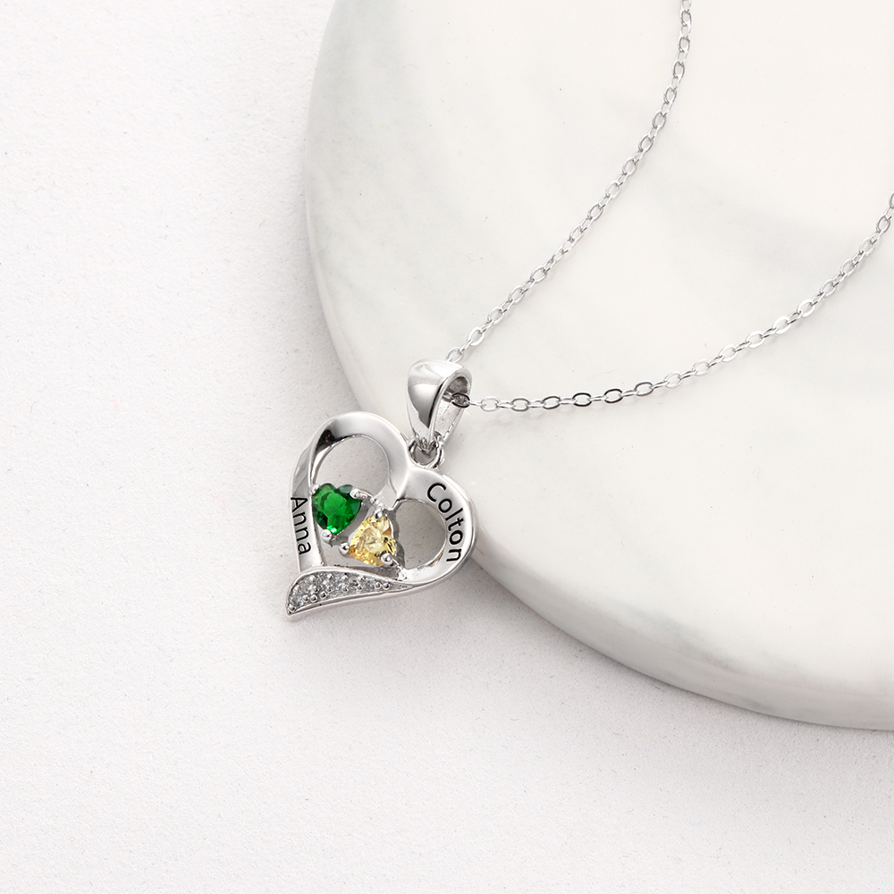 Personalised Heart Necklace – Custom 2 Birthstones & Names Jewelry Gift For Her | Jessmade