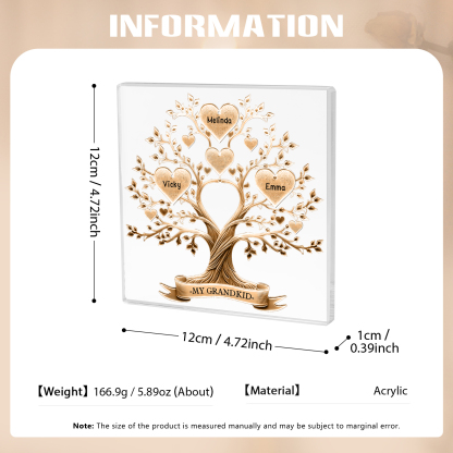3 Names-Personalised Family Tree Acrylic Keepsake-Custom Text and Names-Acrylic Plaque Home Decoration Gift for Family/Dad/Grandad