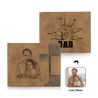 5 Names - Personalised Photo Custom Leather Men's Wallet as a Father's Day Gift for Dad