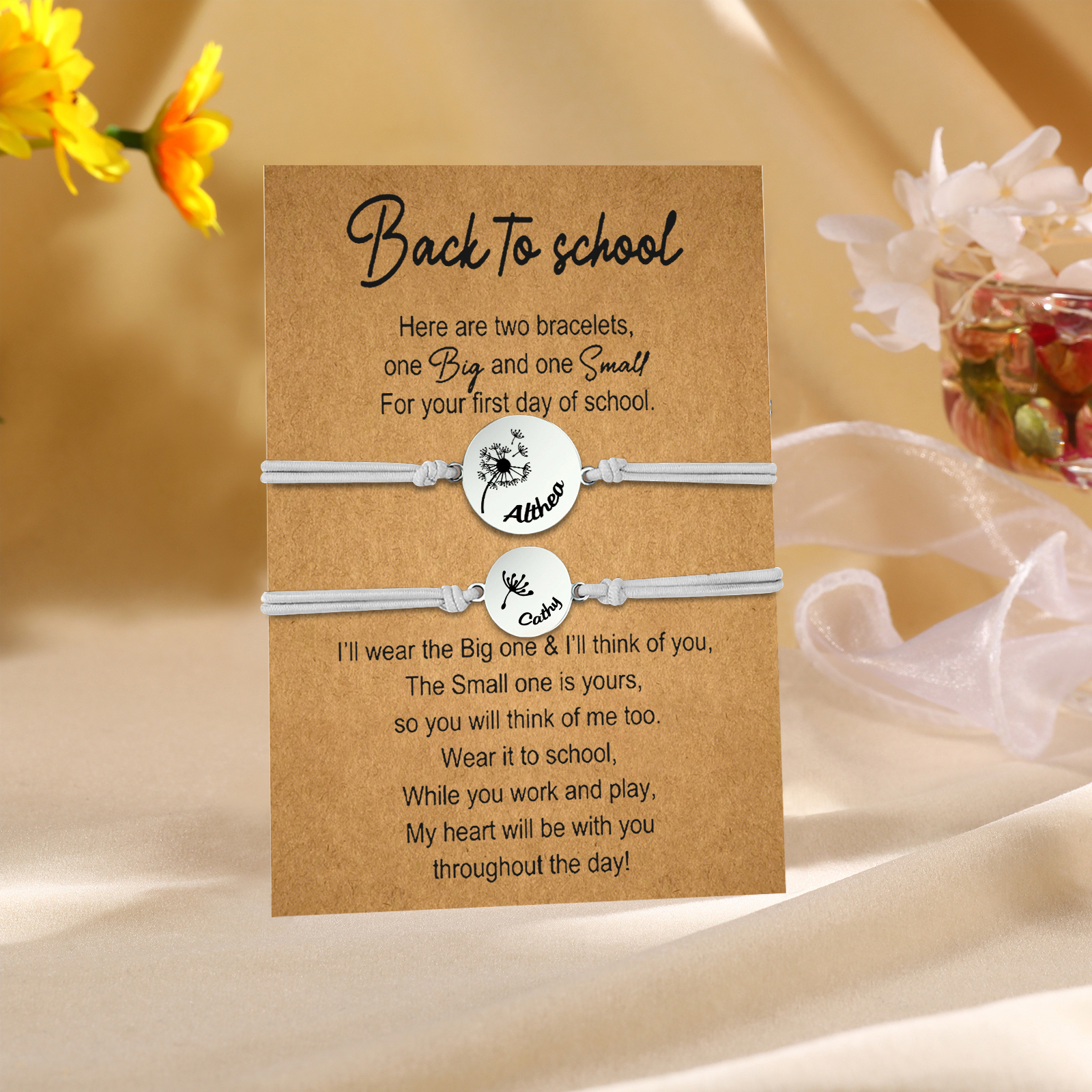 2 PCS Dandelion Pattern Elastic Stainless Steel Bracelet, A Back-To-School Gift For Daughter