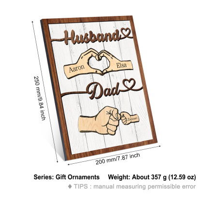 3 Names - Personalised Fist Bump Home Wooden Decor Father's Day Gift for Dad