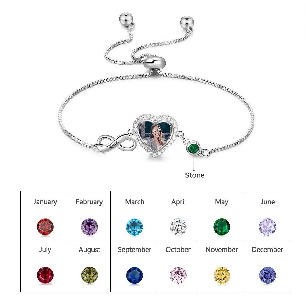 Personalised Heart Photo Bracelet With Birthstones Custom Photo Bracelet Gifts For Her