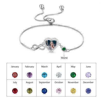Personalised Heart Photo Bracelet With Birthstones Custom Photo Bracelet Gifts For Her