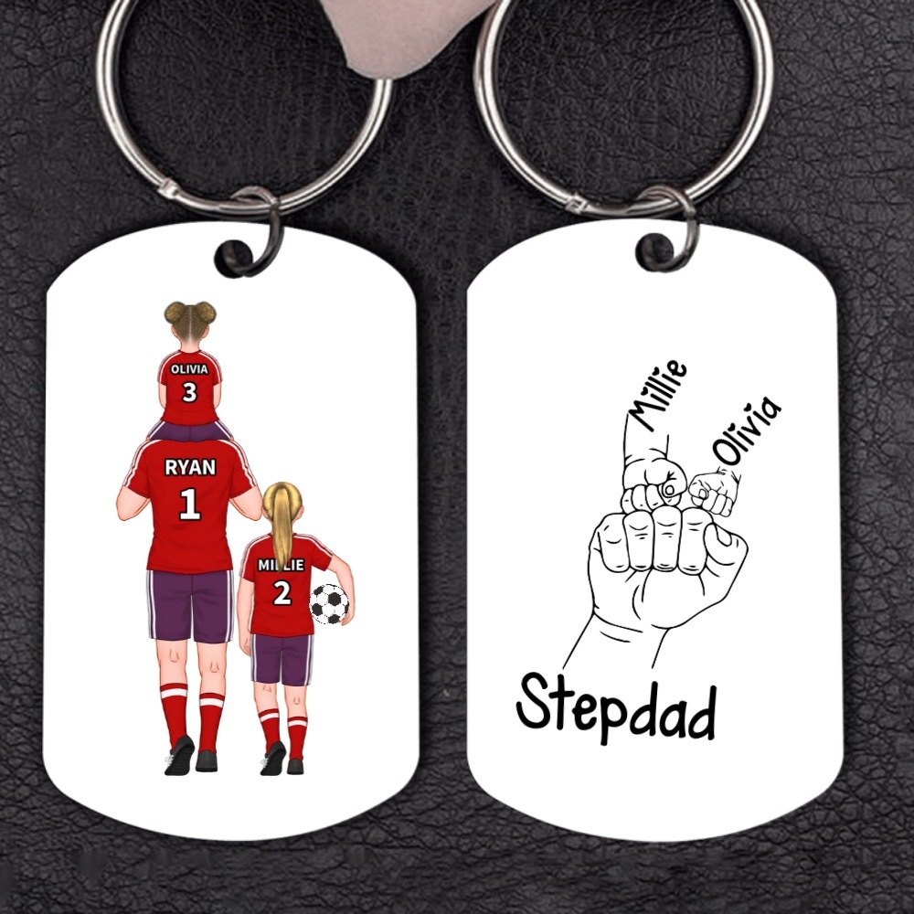 1-3 Names-Personalised Dad's Football Team Fist Keychain Custom Names Gift For Dad/Grandad