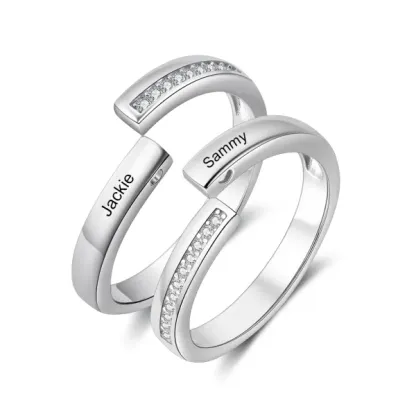 Personalised Couple Rings - Customized 2 Names, Elegant Open Design Va