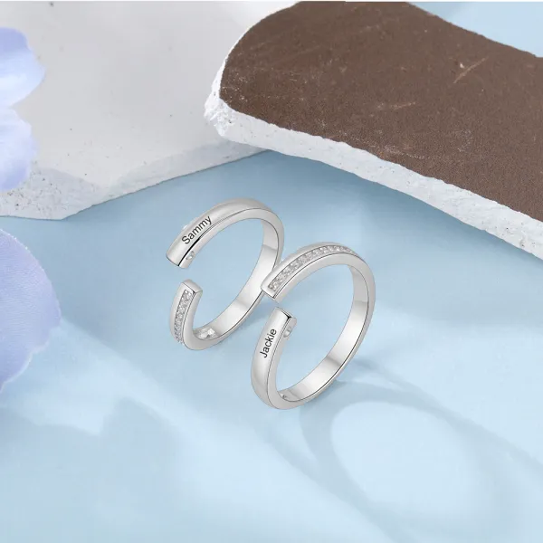 Personalised Couple Rings - Customized 2 Names, Elegant Open Design Valentine’s Day Gift for Him/Her | Jessemade