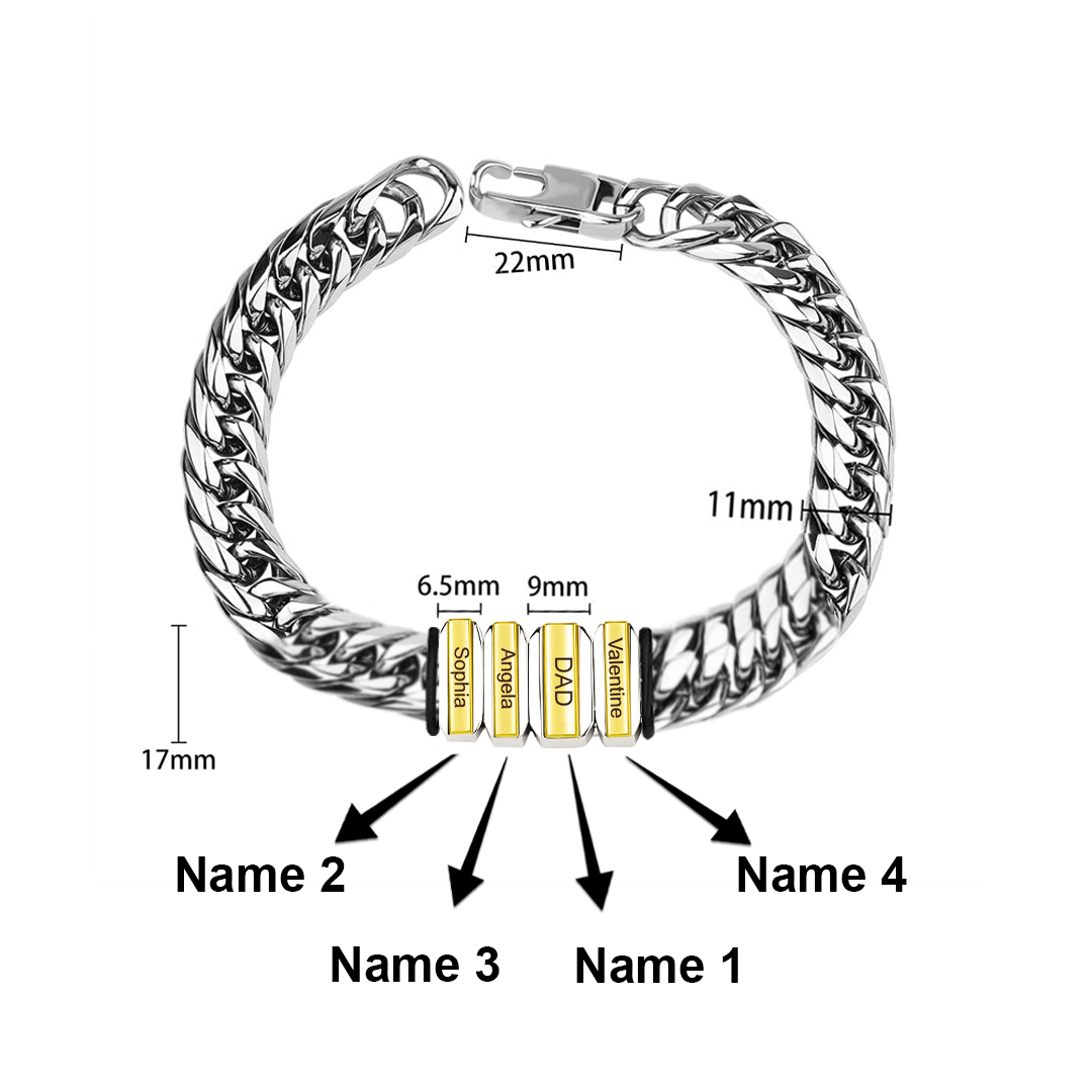 Personalised Mens Cuban Link Chain Bracelet Engraved 4 Beads Father's Day Gift