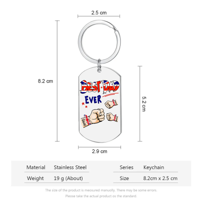 3 Names - Personalised Fist Bump Pattern Keyring Custom Name Gift for Dad