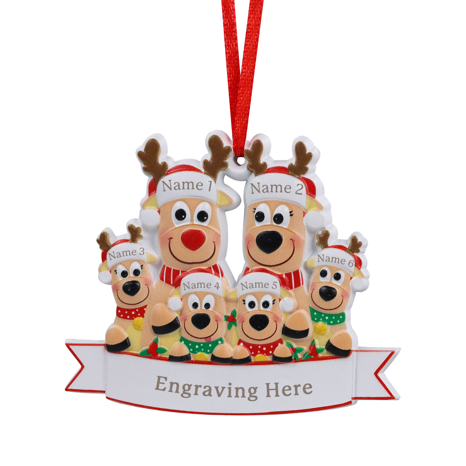6 Names-Personalised Family Christmas Antlers Resin Ornament-Custom 6 Names Hanging Christmas Ornament Gifts For Family