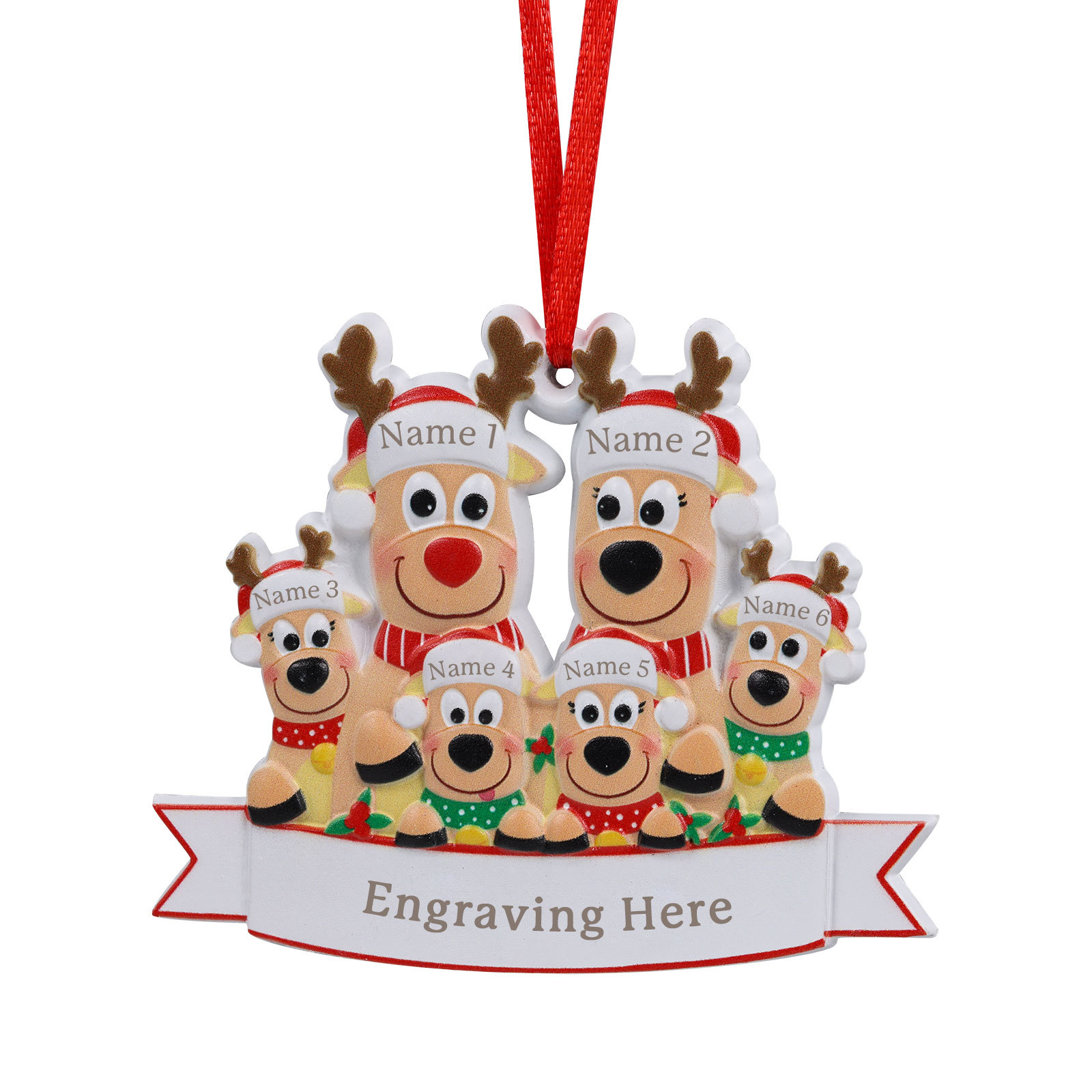6 Names-Personalised Family Christmas Antlers Resin Ornament-Custom 6 Names Hanging Christmas Ornament Gifts For Family