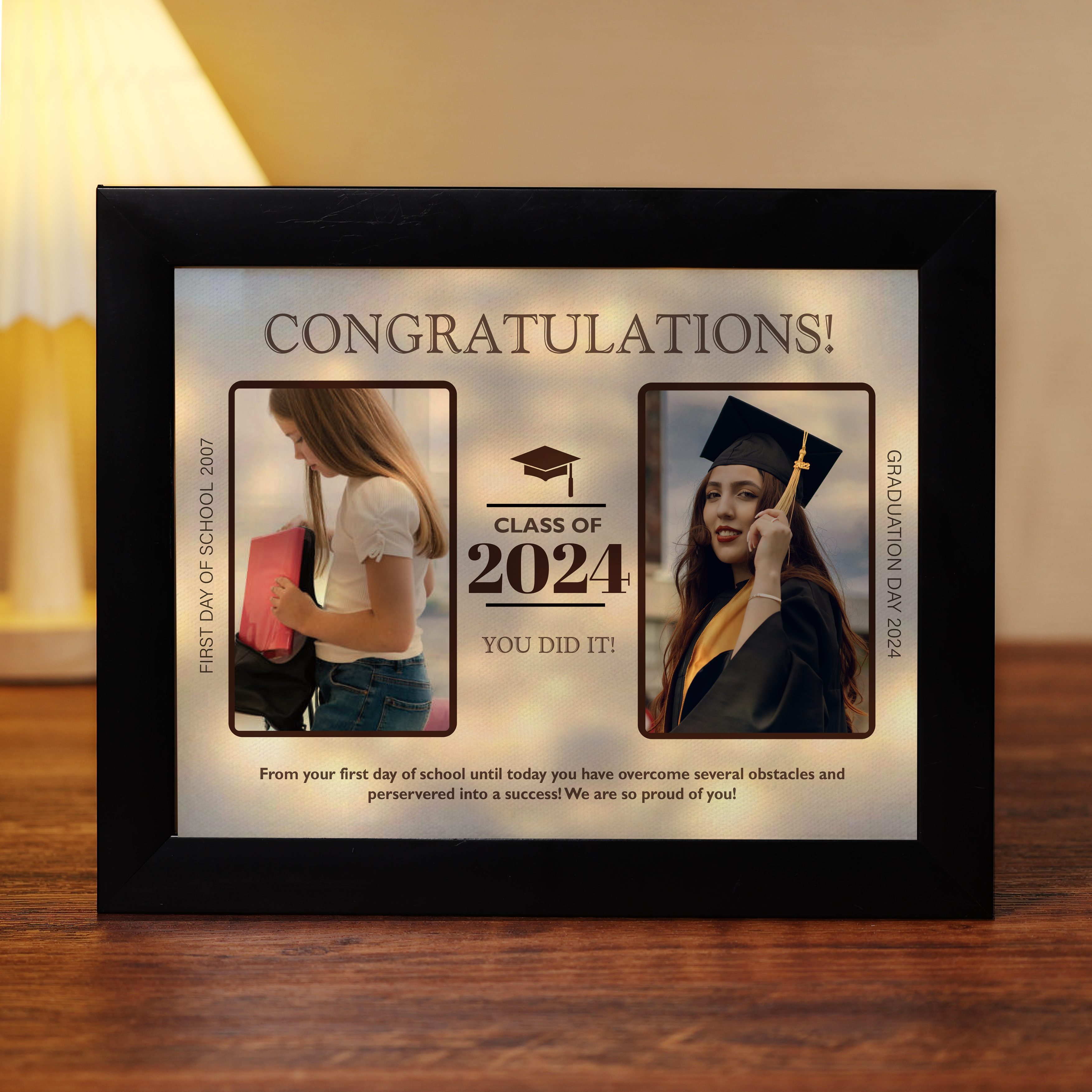 2024 Graduation Gift - Personalised 3 Year & 2 Photo & 1 Text Frame Night Light LED Night Light Gift for Her/Him
